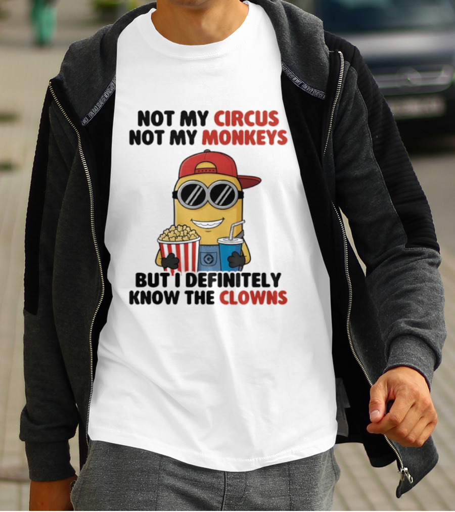 Circus Monkeys Clowns Minion With Popcorn And Drink T-Shirt