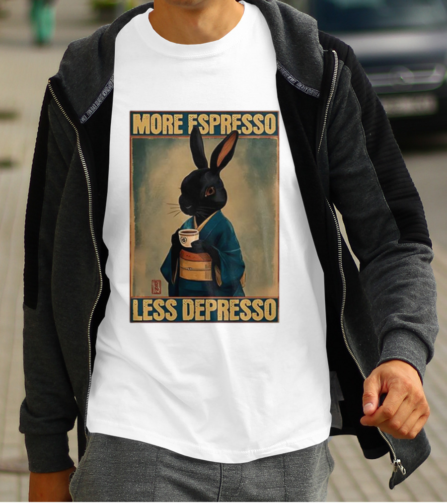 More Espresso Less Depresso Black Rabbit In Classic Kimono T-Shirt