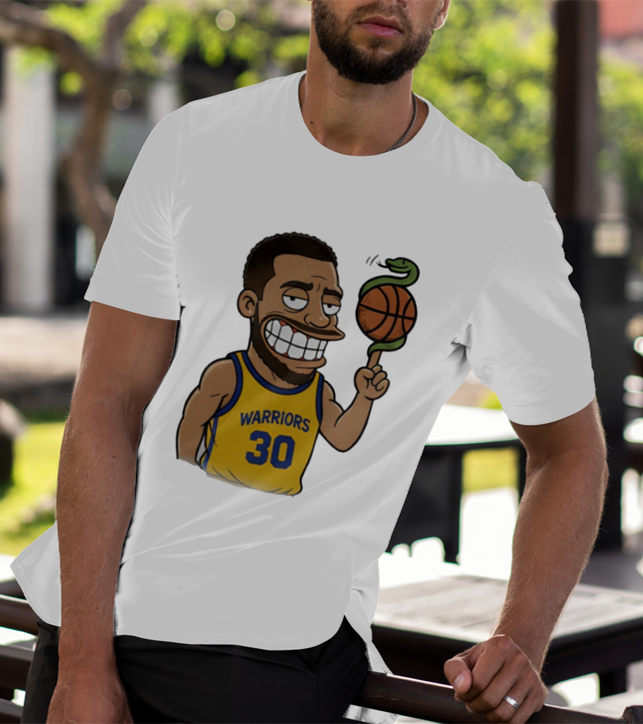 Warriors 30 Steph Curry Cartoon Snake Basketball T-Shirt