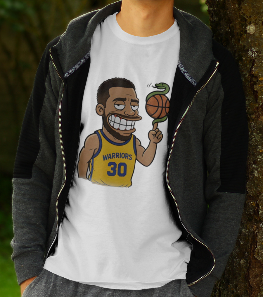 Warriors 30 Steph Curry Cartoon Snake Basketball T-Shirt