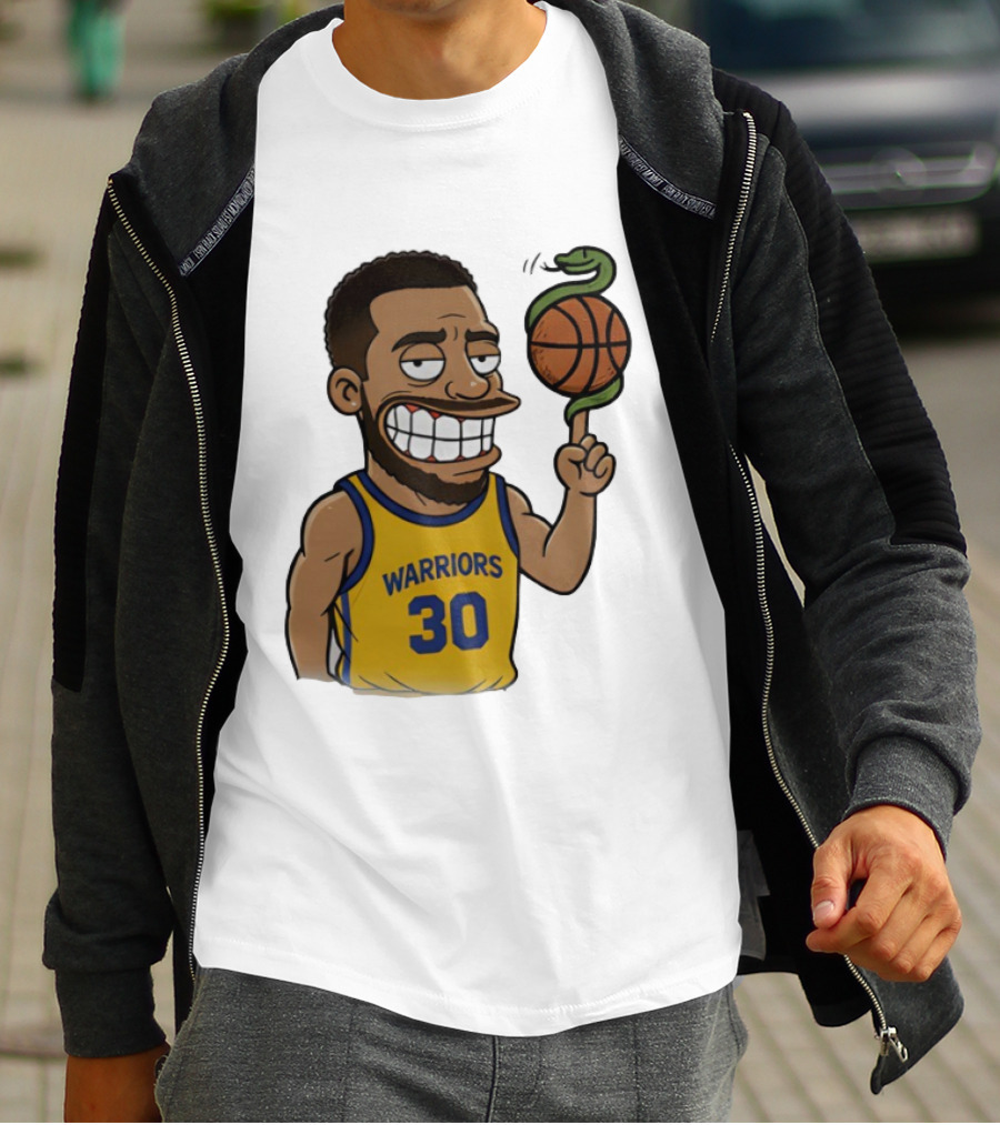 Warriors 30 Steph Curry Cartoon Snake Basketball T-Shirt