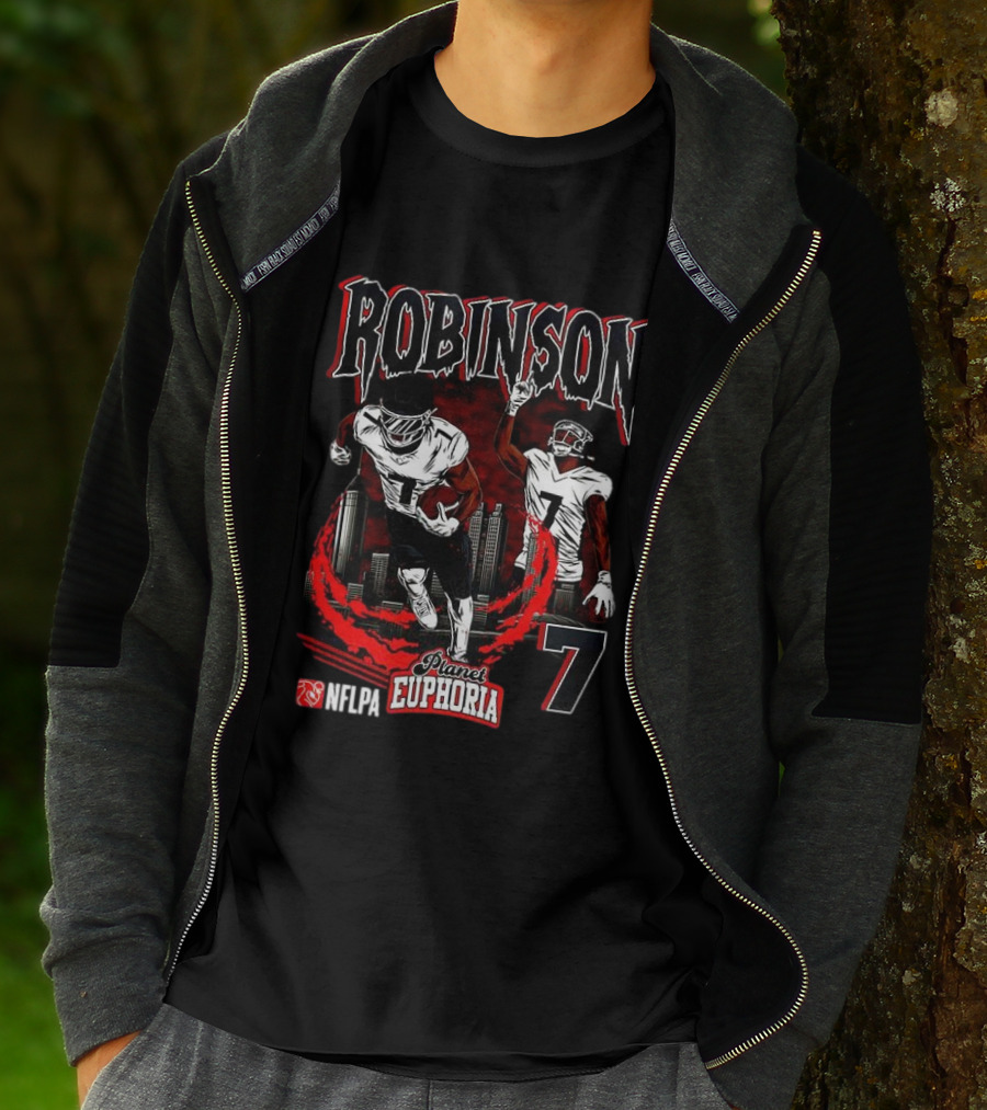 ```Bijan Robinson Atlanta Falcons Number 7 Skyline Planet Euphoria``` T-Shirt