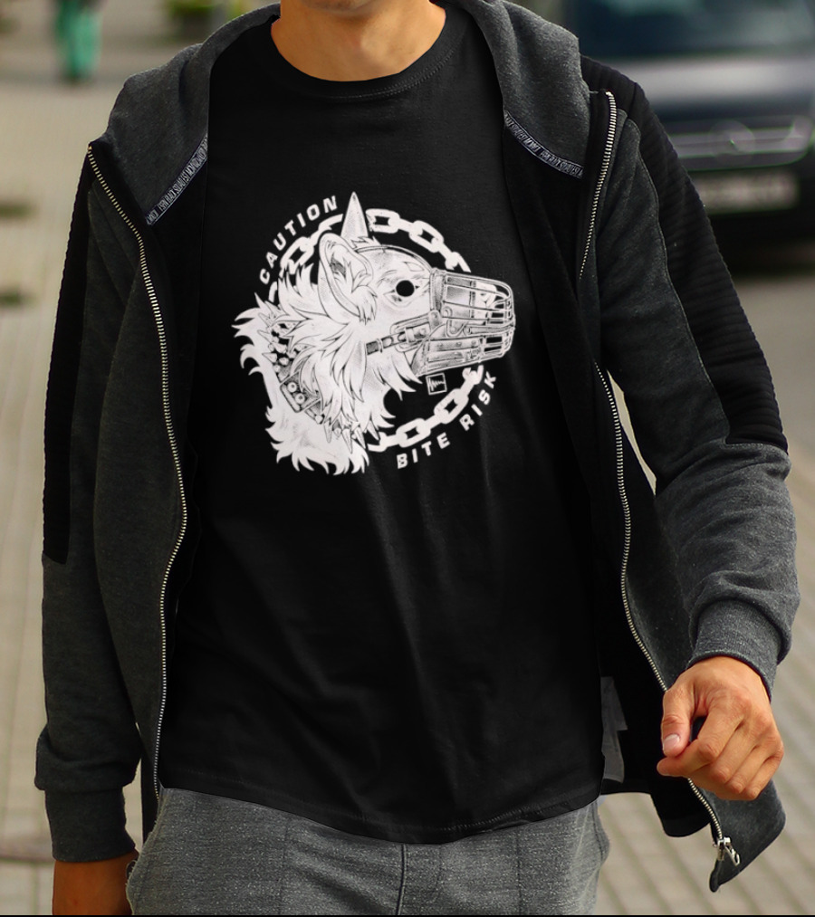 Caution Bite Risk Dog Muzzle Chain T-Shirt