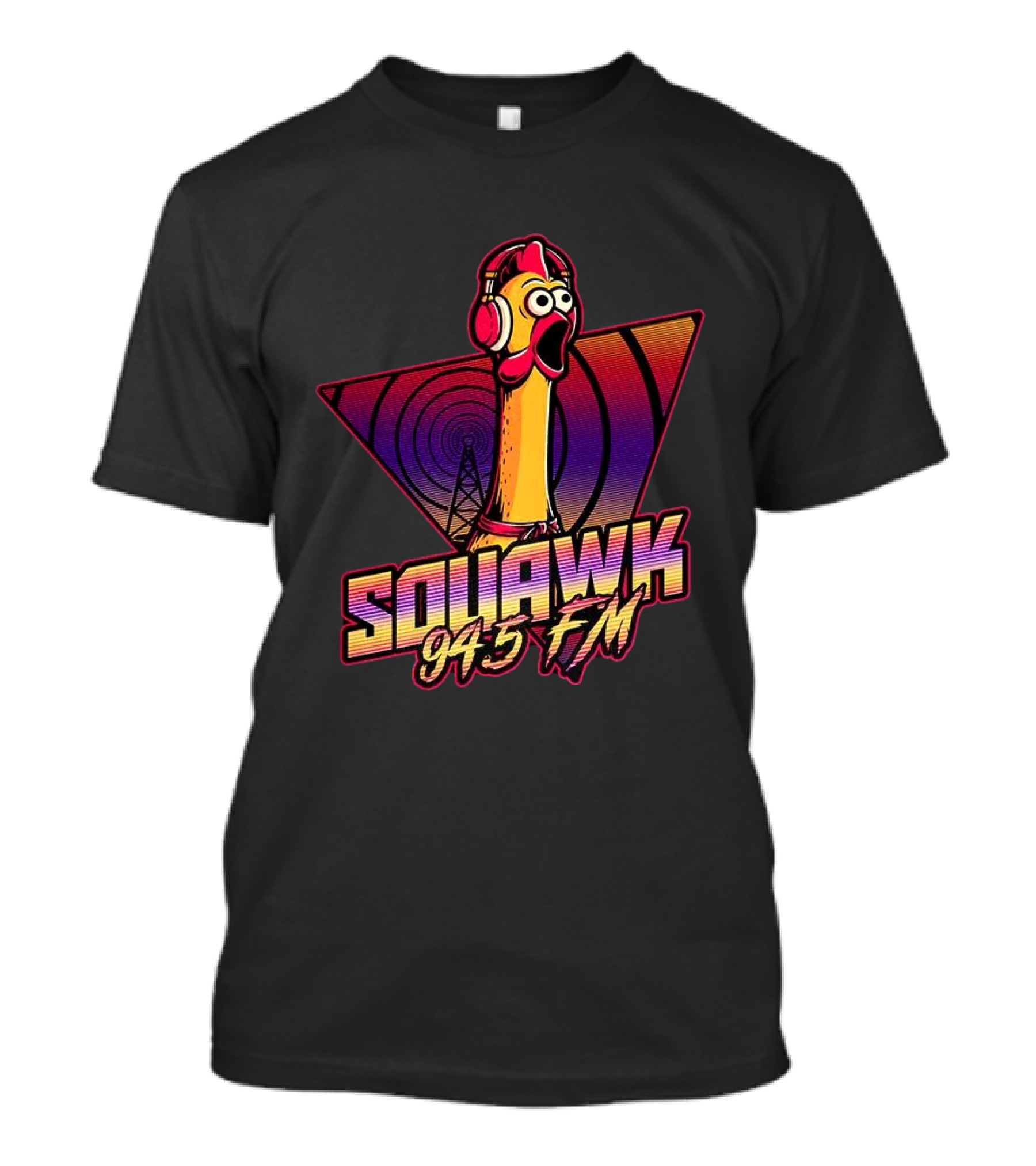 SQUAWK 94.5 FM Chicken Vaporwave Radio Triangle T-Shirt