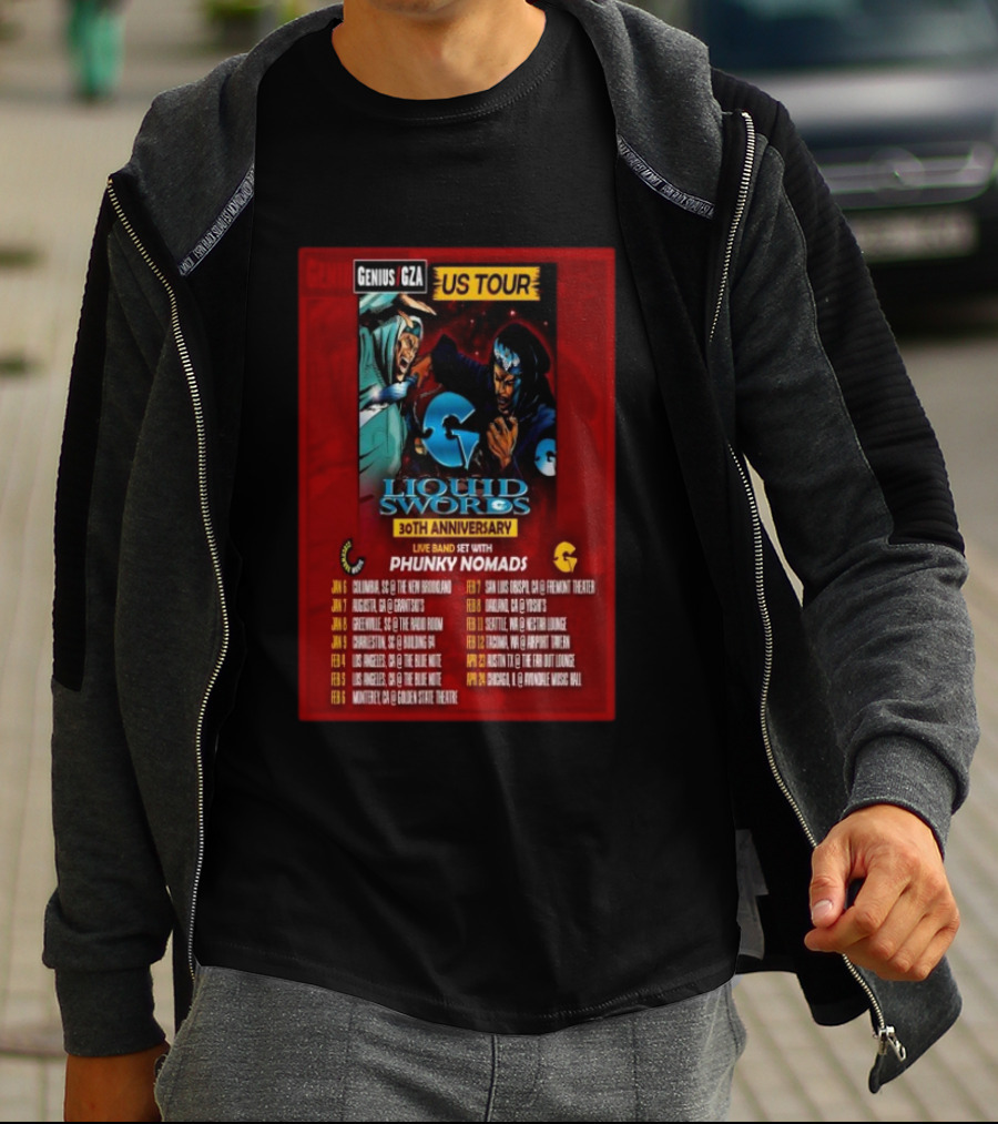 Genius GZA Liquid Swords 30th Anniversary US Tour 2026 With Phunky Nomads T-Shirt
