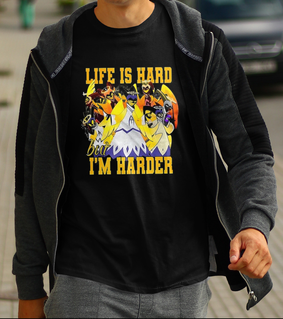 Hazbin Hotel Life Is Hard But I'm Harder Yellow Characters T-Shirt