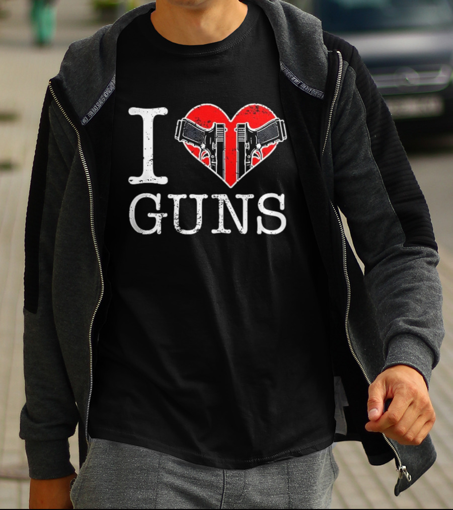 I Love Guns Heart Pistols 2026 T-Shirt