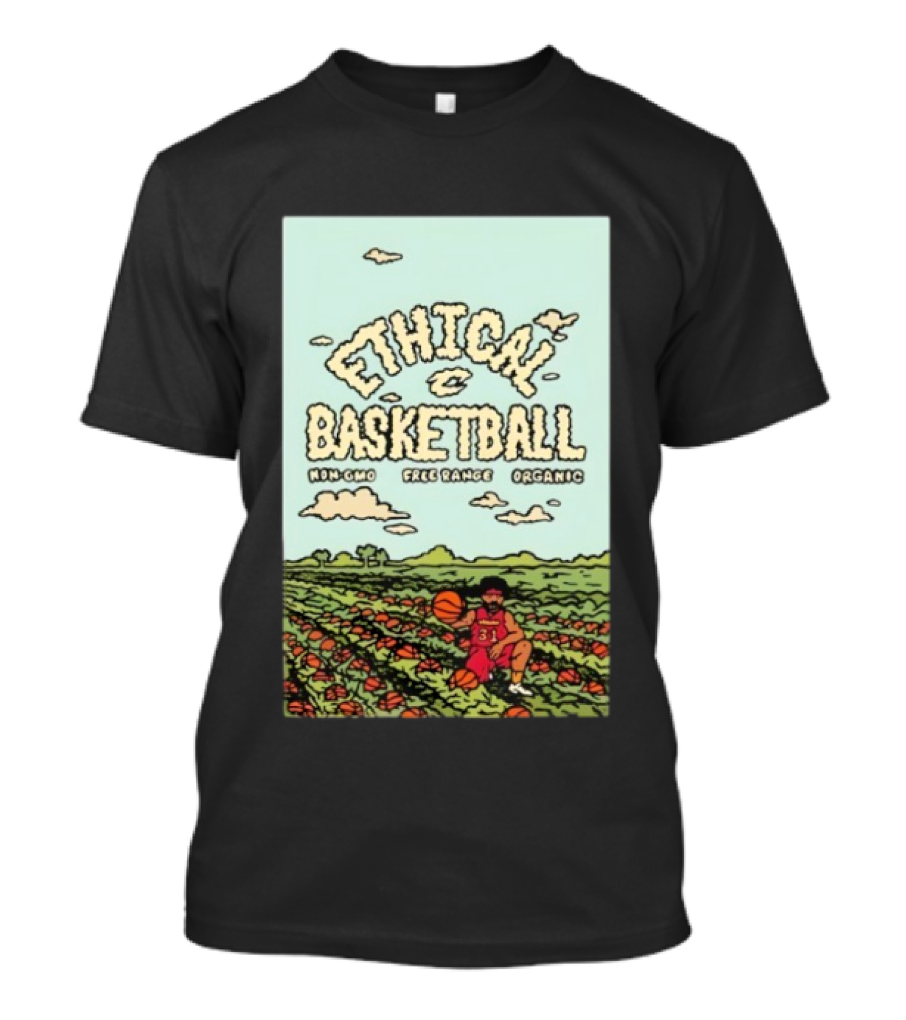 Ethical Basketball Non GMO Free Range Organic Vintage Style Cartoon Player T-Shirt