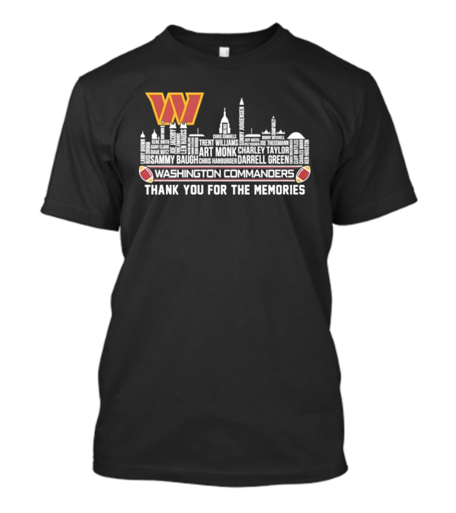 Washington Commanders Thank You For The Memories City Skyline W Logo Football Symbols T-Shirt