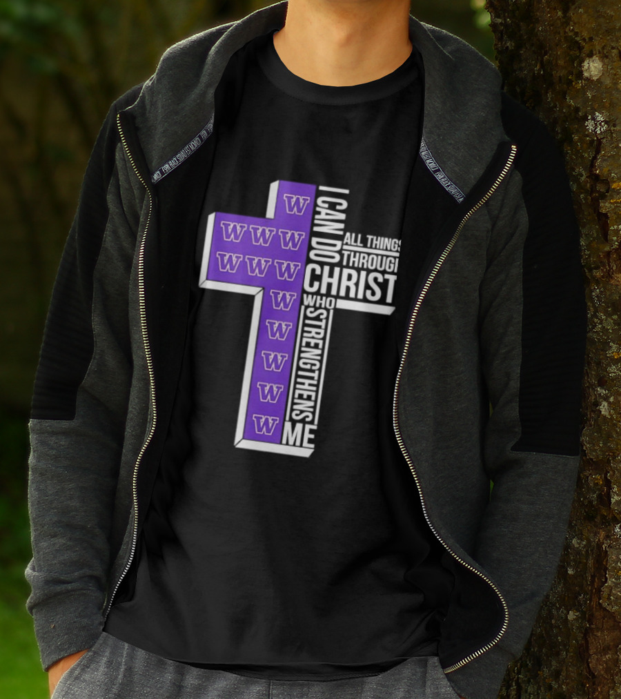 Washington Huskies Cross I Can Do All Things Through Christ Who Strengthens Me T-Shirt