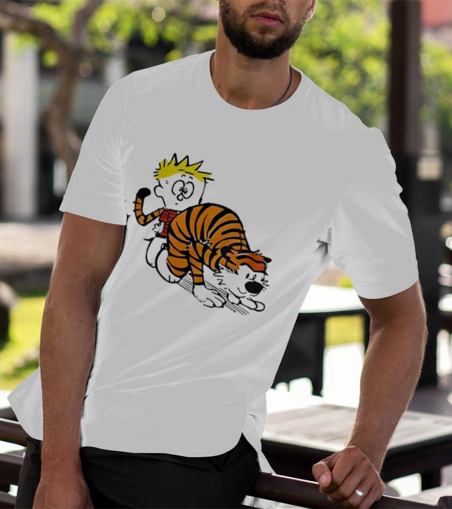 Calvin And Hobbes Tiger Stripe Cartoon Meme T-Shirt