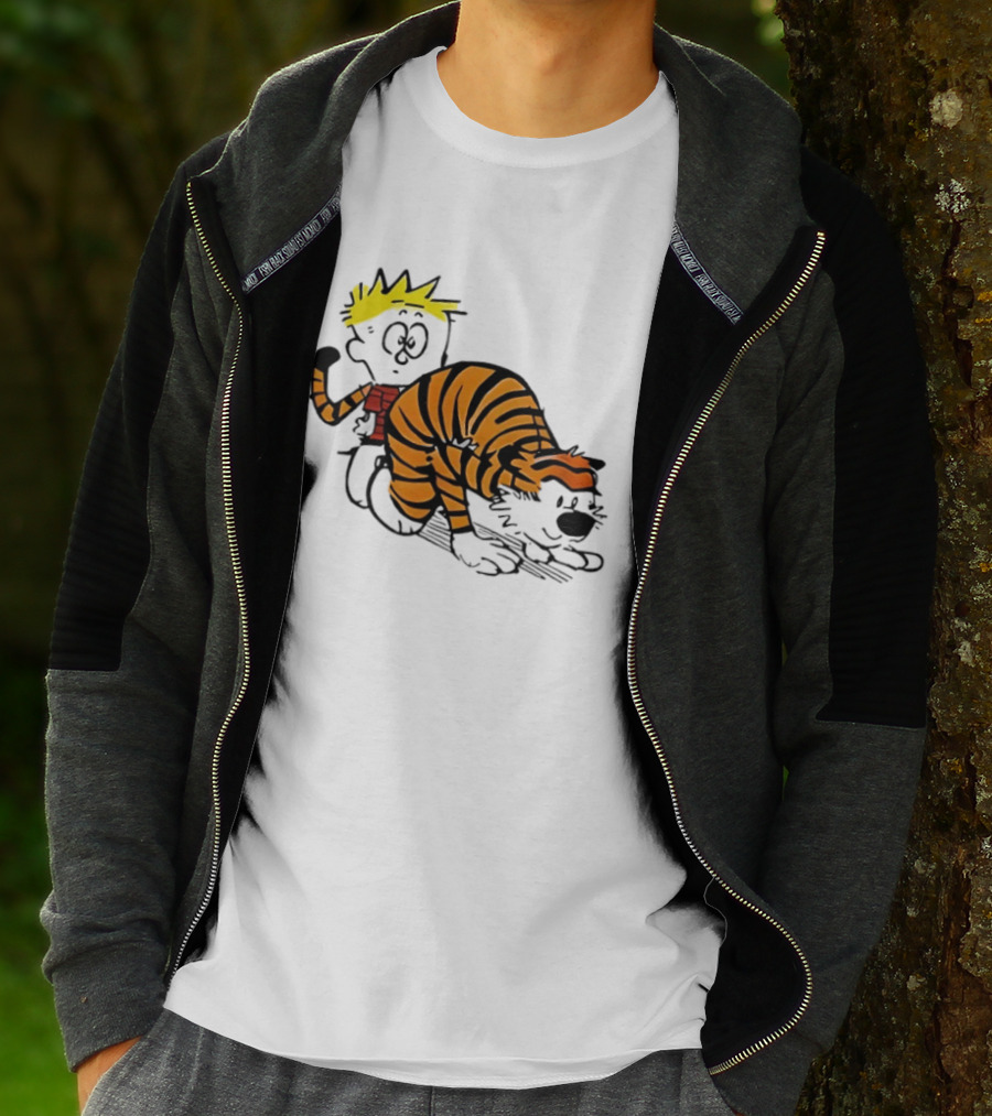 Calvin And Hobbes Tiger Stripe Cartoon Meme T-Shirt