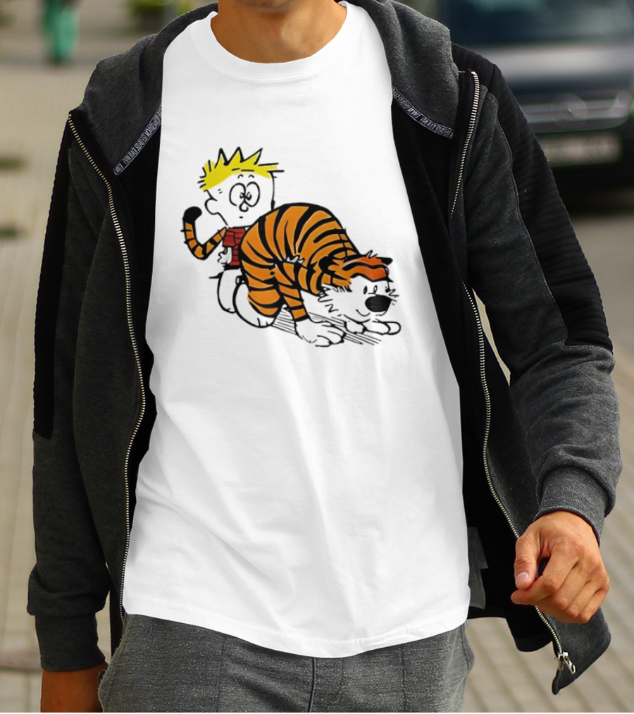 Calvin And Hobbes Tiger Stripe Cartoon Meme T-Shirt