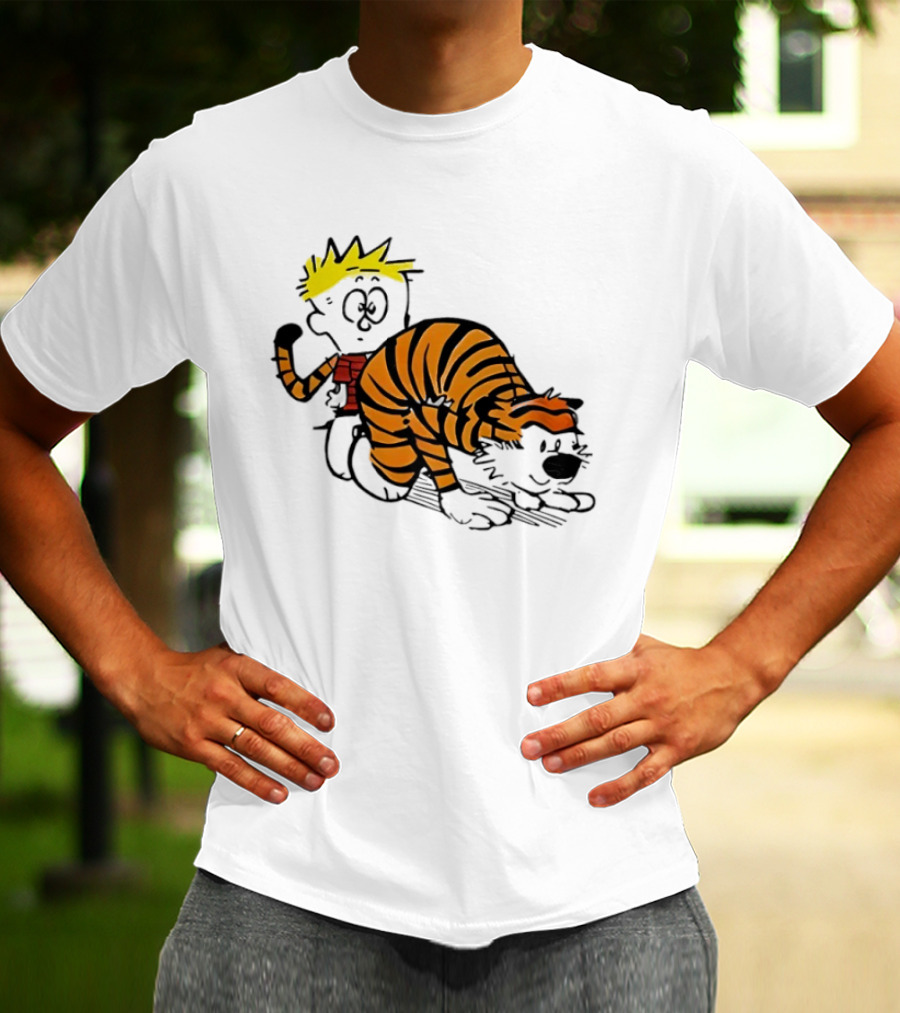 Calvin And Hobbes Tiger Stripe Cartoon Meme T-Shirt