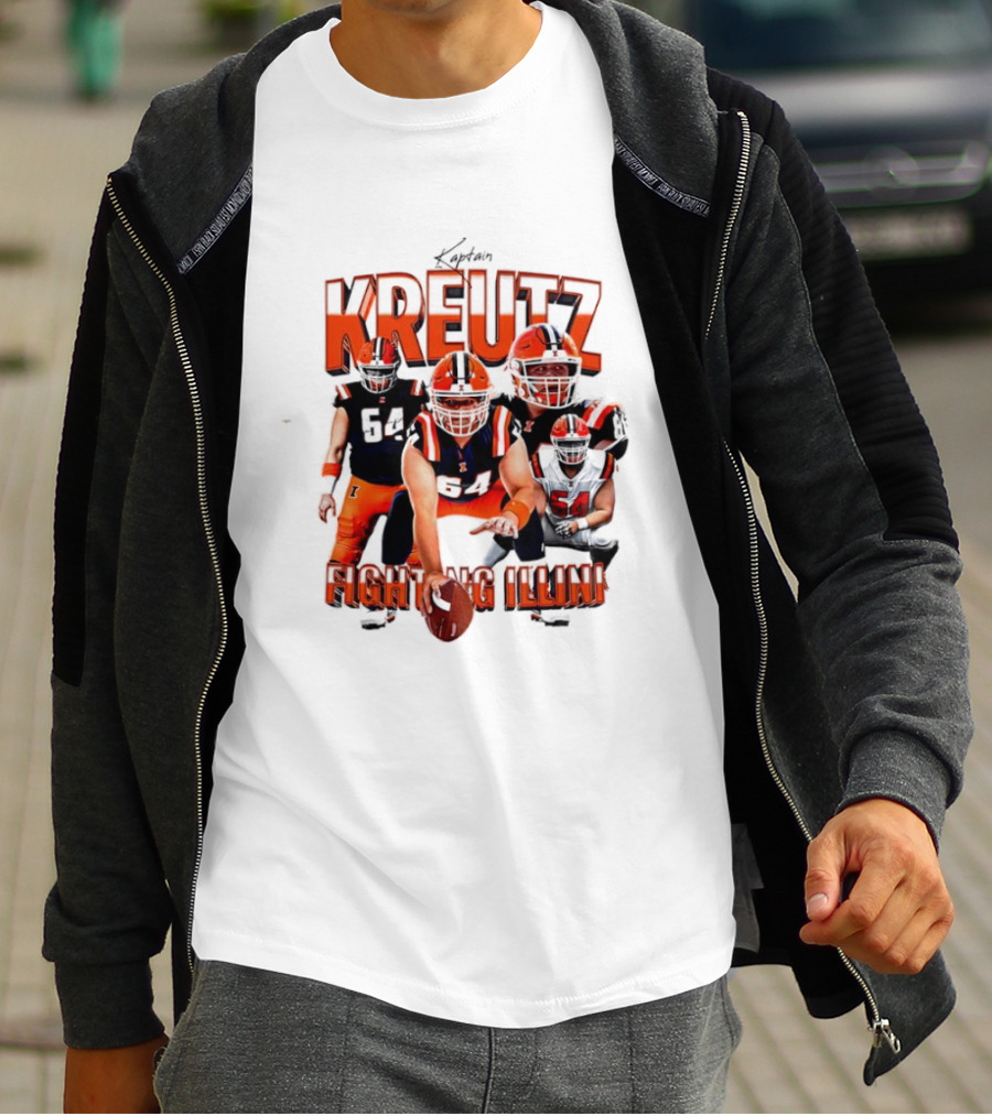 Kreutz Fighting Illini Football Player Action Pose Orange And Blue T-Shirt