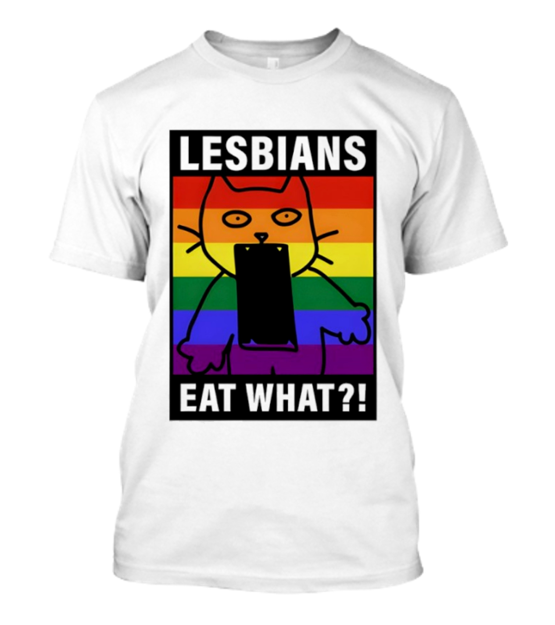 Lesbians Eat What LGBT Cat Rainbow Flag T-Shirt