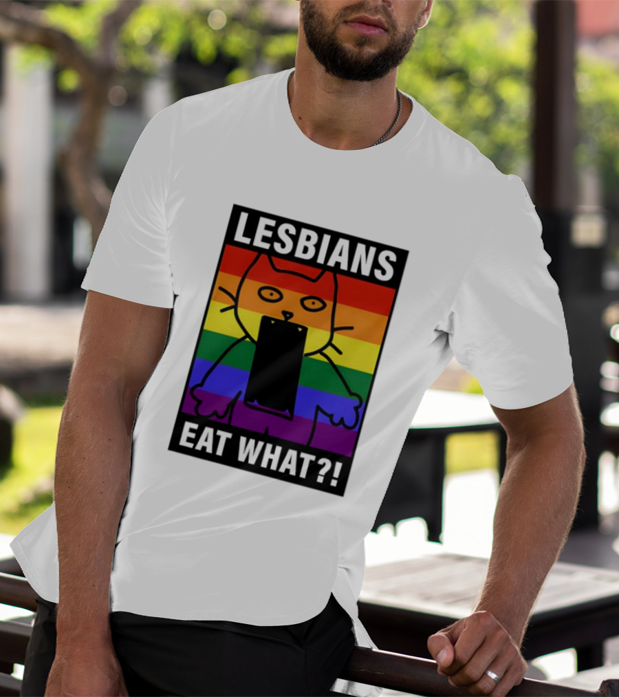 Lesbians Eat What LGBT Cat Rainbow Flag T-Shirt