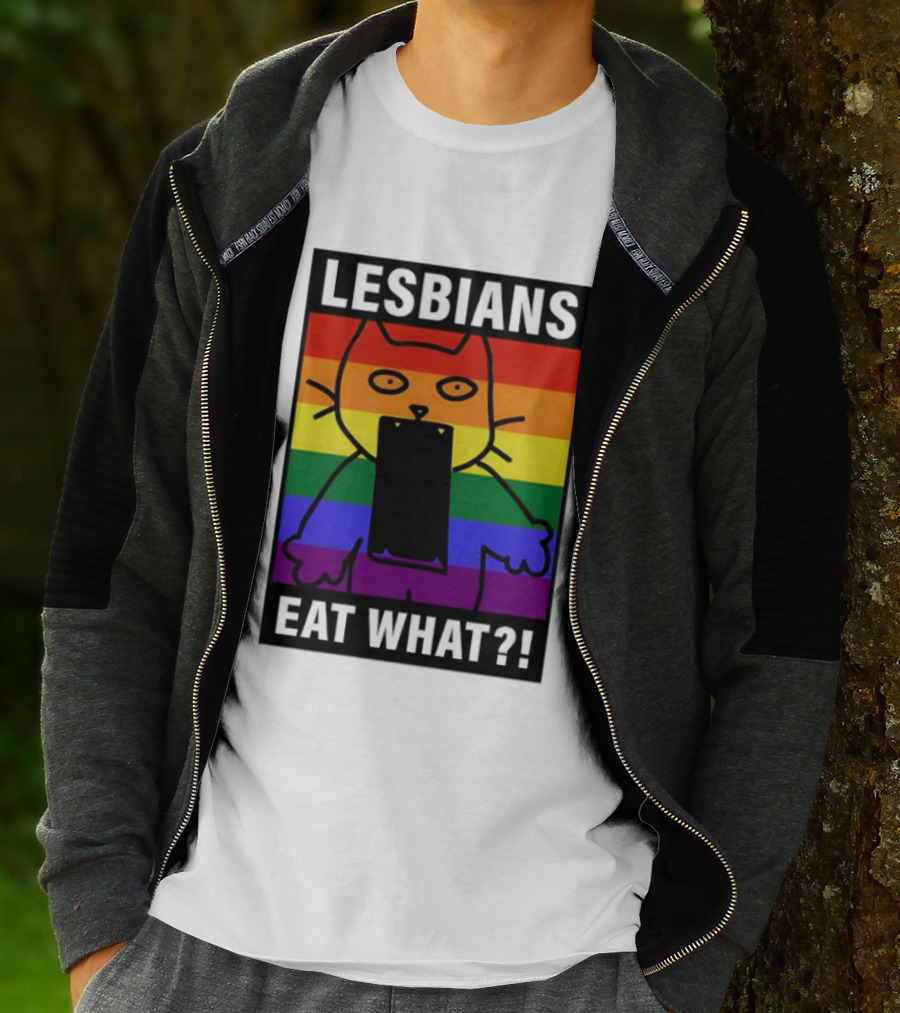 Lesbians Eat What LGBT Cat Rainbow Flag T-Shirt