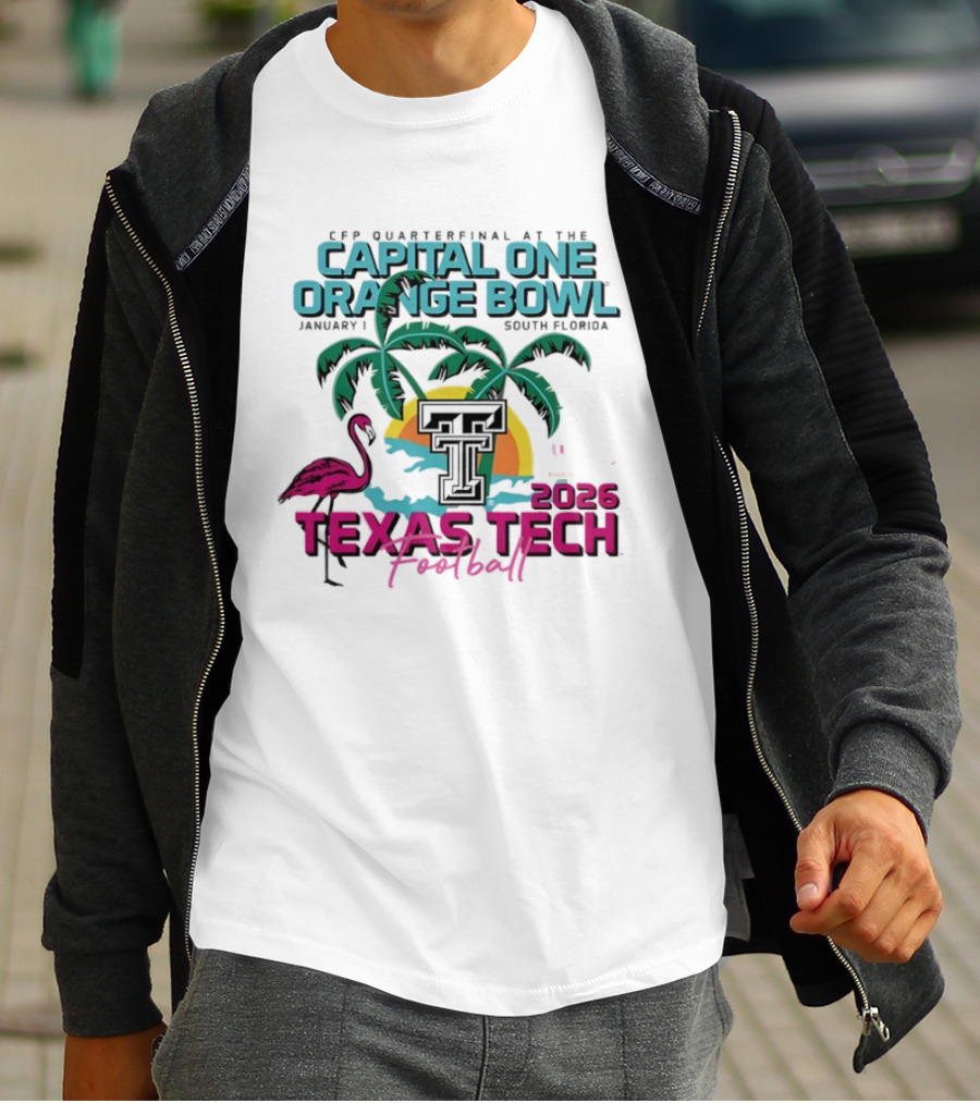 Capital One Orange Bowl Texas Tech Football 2026 Palm Sunset Flamingo T-Shirt