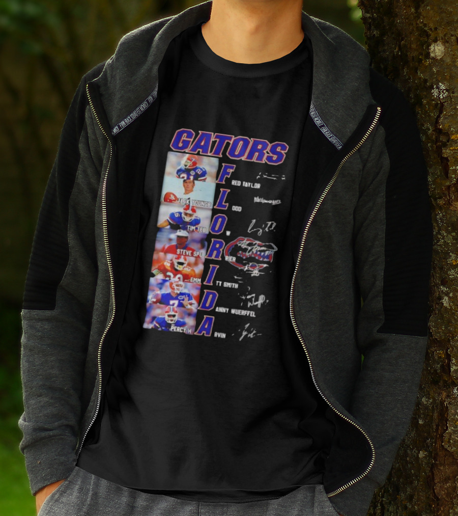 Gators Florida Football Legends Fred Taylor Jack Youngblood Tim Tebow Steve Spurrier Emmitt Smith Danny Wuerffel Percy Harvin Signature Collection T-Shirt