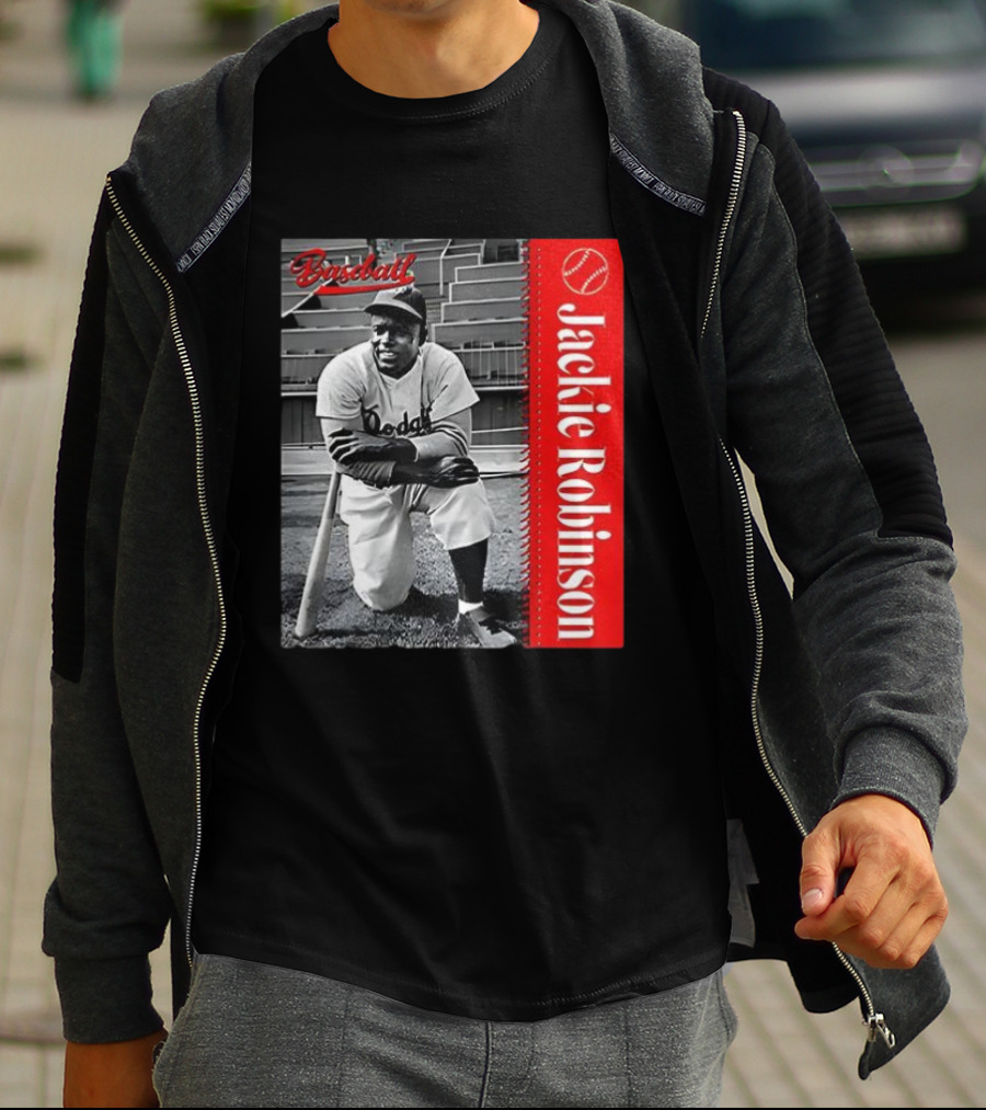 Jackie Robinson Baseball Dodgers Vintage Black And White Image T-Shirt
