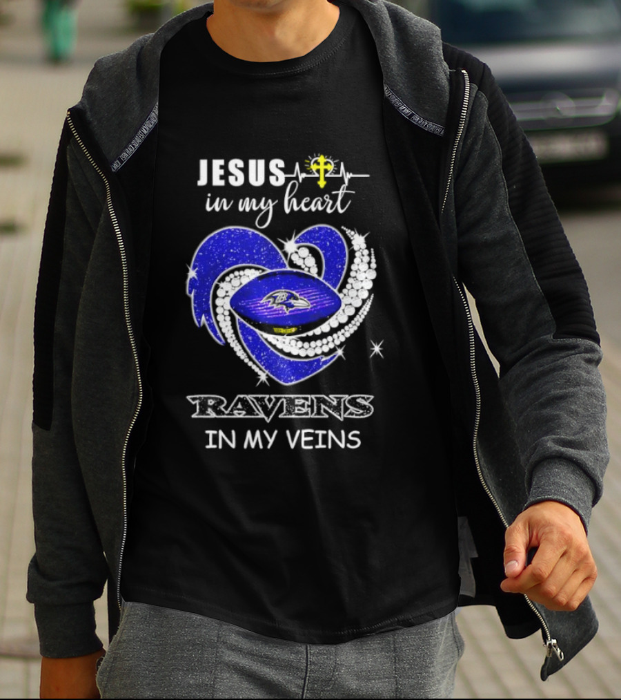 Jesus In My Heart Ravens In My Veins Football Spirit T-Shirt