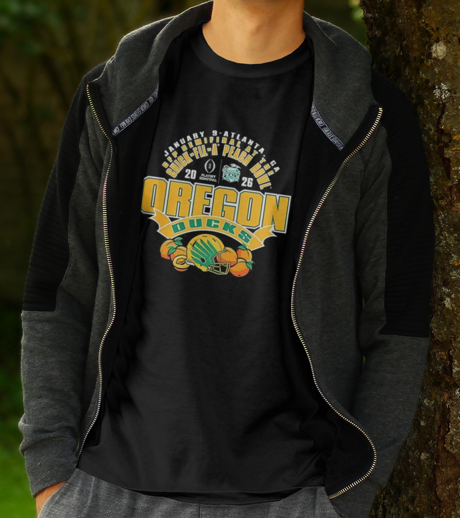 Oregon Ducks NCAA CFP Semifinal Chick Fil A Peach Bowl 2026 Helmet Peaches T-Shirt