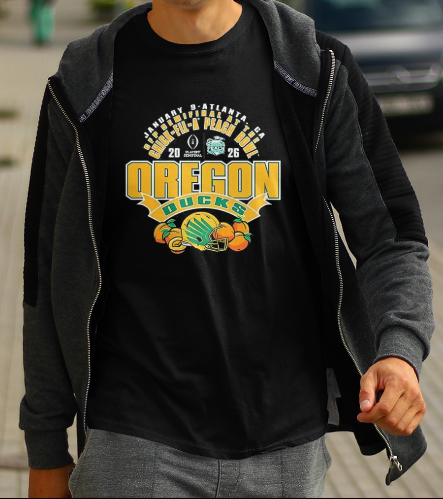 Oregon Ducks NCAA CFP Semifinal Chick Fil A Peach Bowl 2026 Helmet Peaches T-Shirt