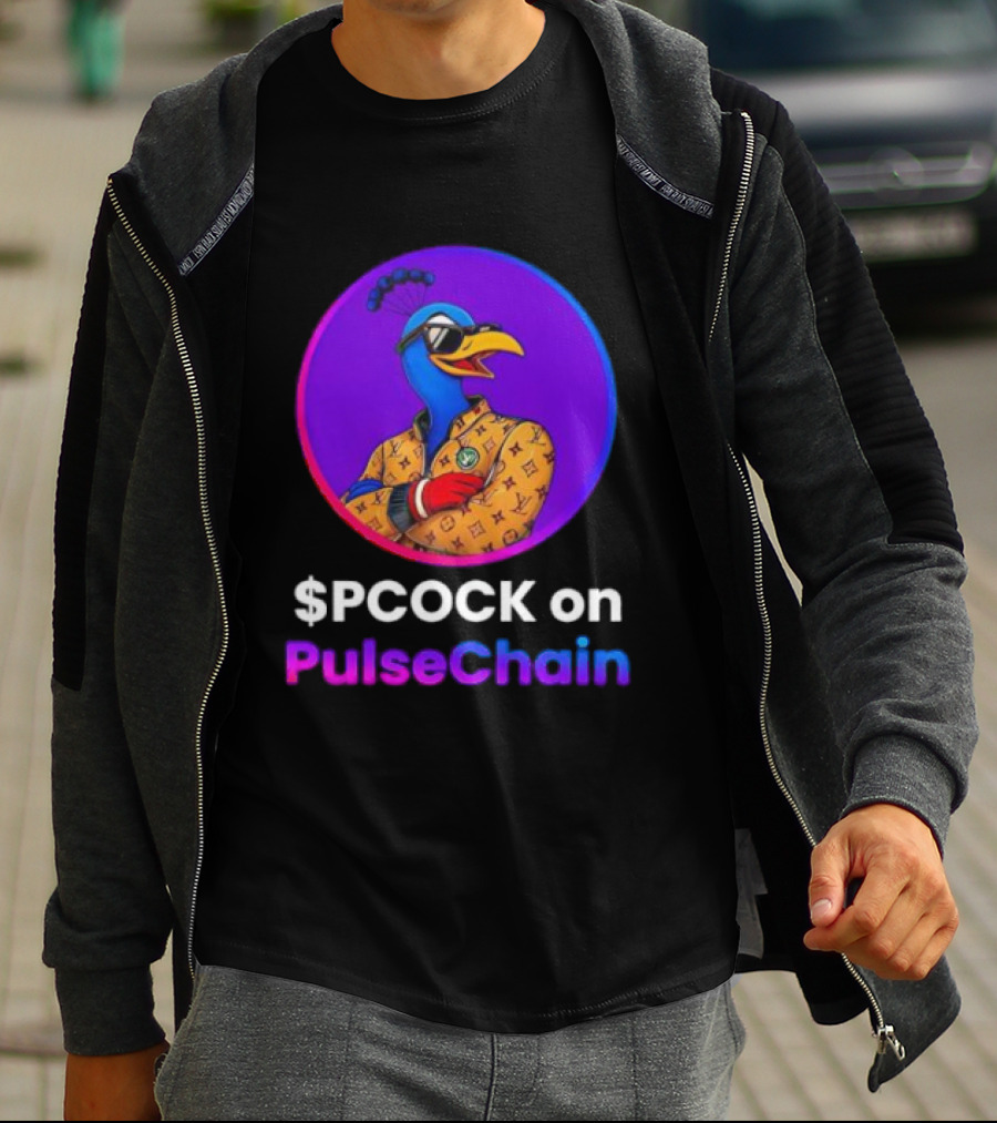 $PCOCK On PulseChain Peacock With Sunglasses And Patterned Outfit T-Shirt