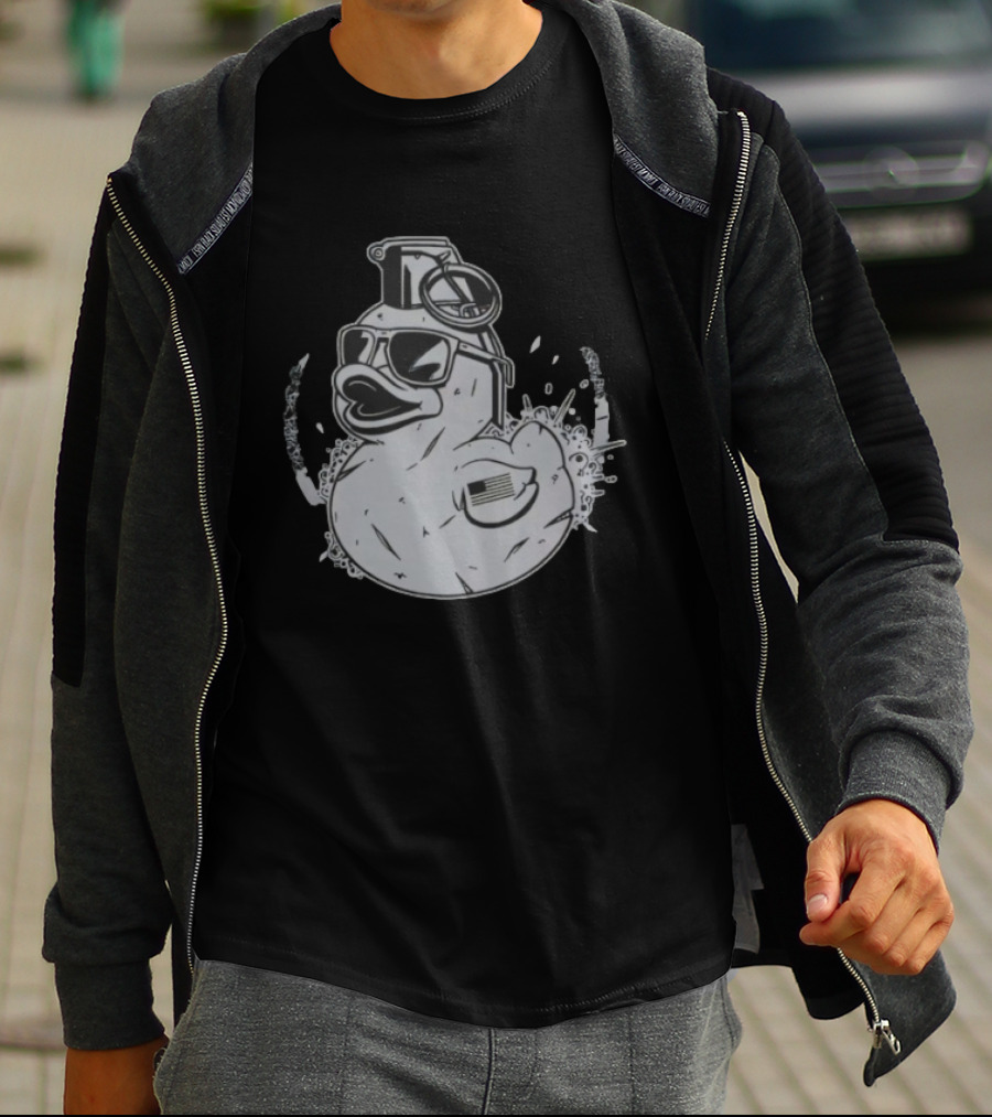 QuackBang Blackout Duck Grenade Monochrome Sunglasses T-Shirt