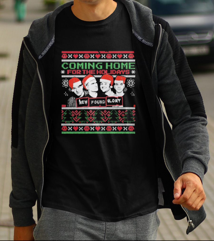 New Found Glory Coming Home For The Holidays Christmas Sweater Style Santa Hats T-Shirt