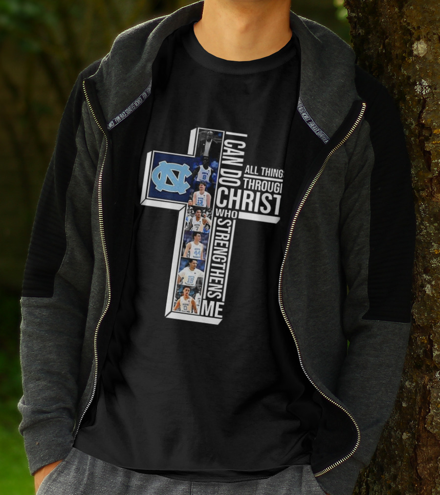 North Carolina Tar Heels I Can Do All Things Through Christ Basketball Player Cross T-Shirt