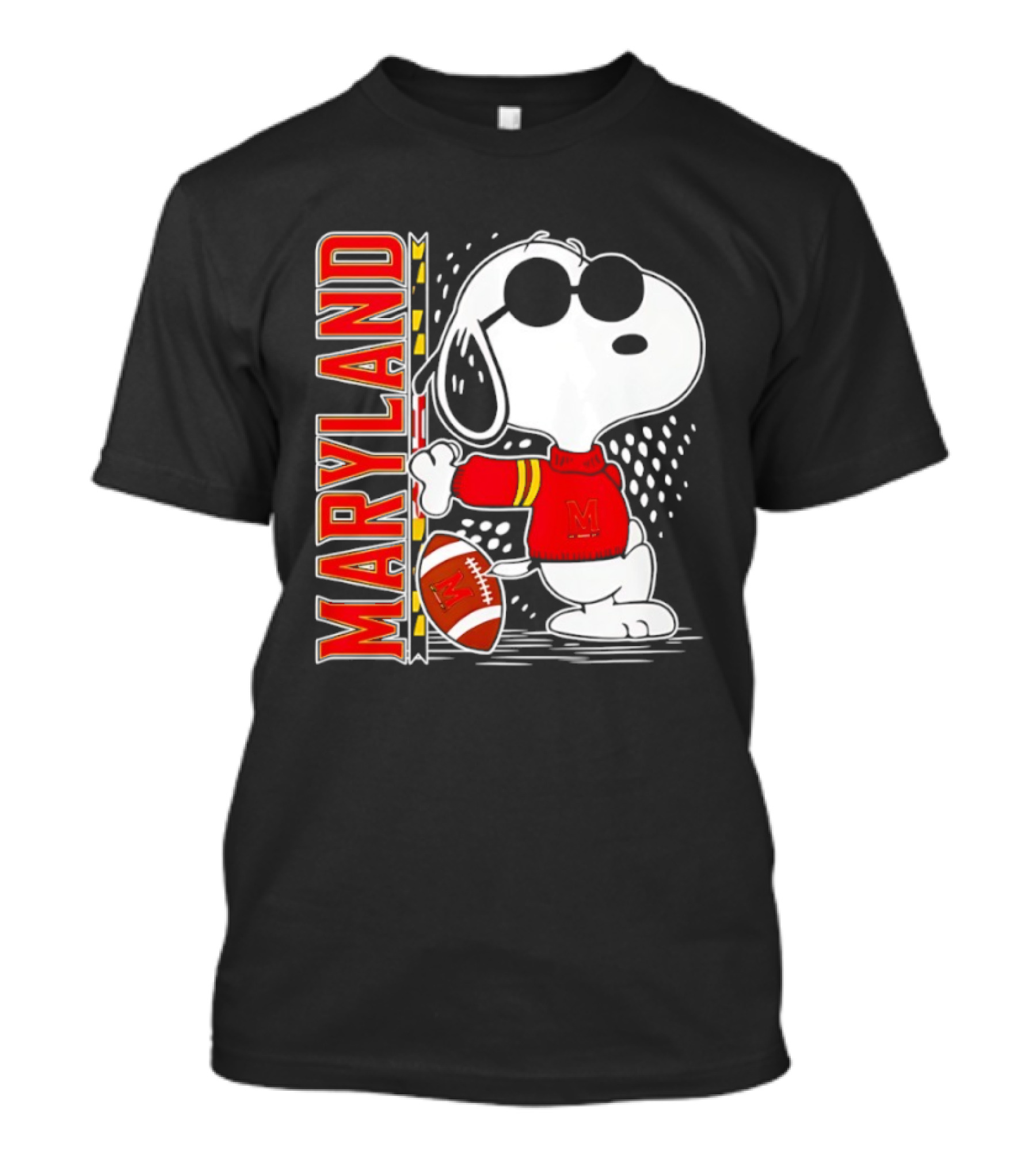Snoopy Joe Cool With Football And Maryland Terrapins T-Shirt