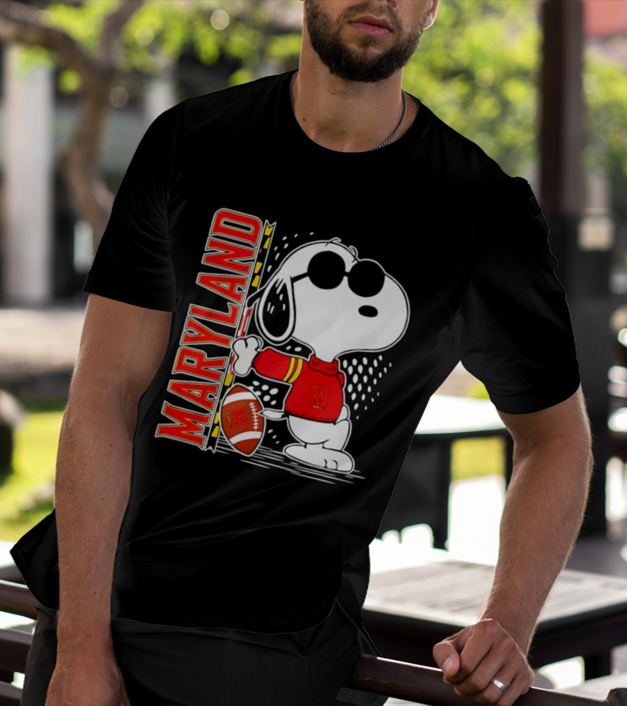 Snoopy Joe Cool With Football And Maryland Terrapins T-Shirt