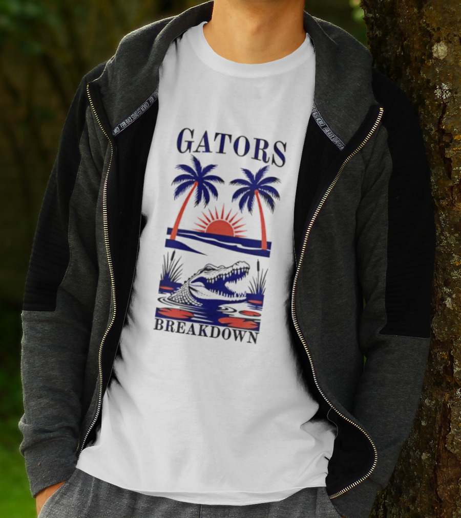 Gators Breakdown Swamp Beach Sunset Palms Alligator T-Shirt