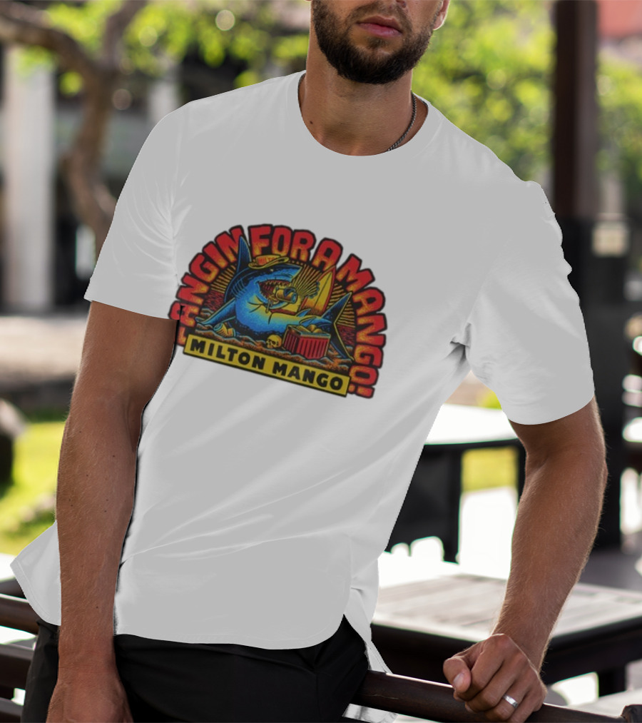 Victor Bravo's Fangin' For A Milton Mango Surfing Shark With Tropical Vibes T-Shirt