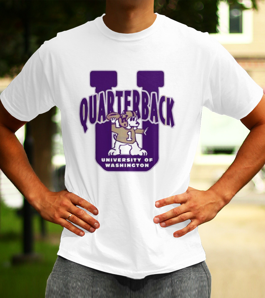 University Of Washington Huskies Quarterback U Mascot Football T-Shirt