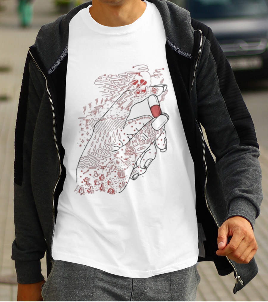 Red Rose Hand Holding Pill Art Capsule Capsule T-Shirt