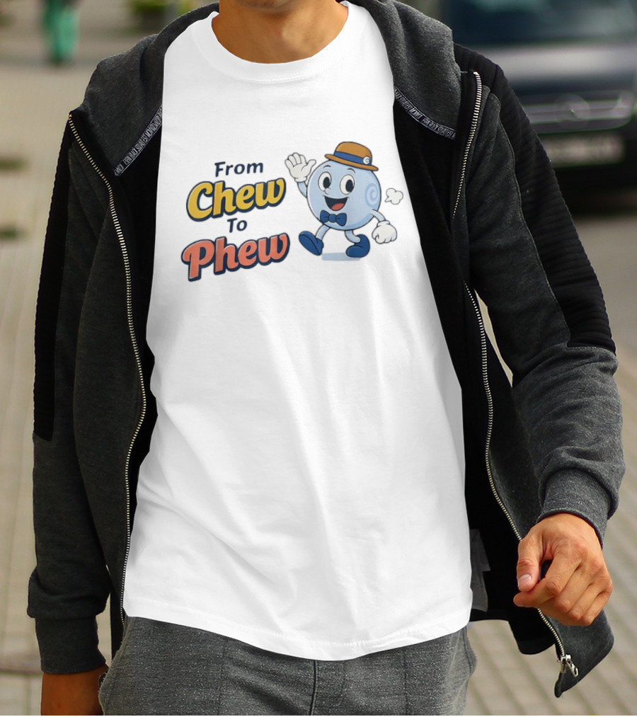 From Chew To Phew Cartoon Character Hat And Bowtie Fun T-Shirt