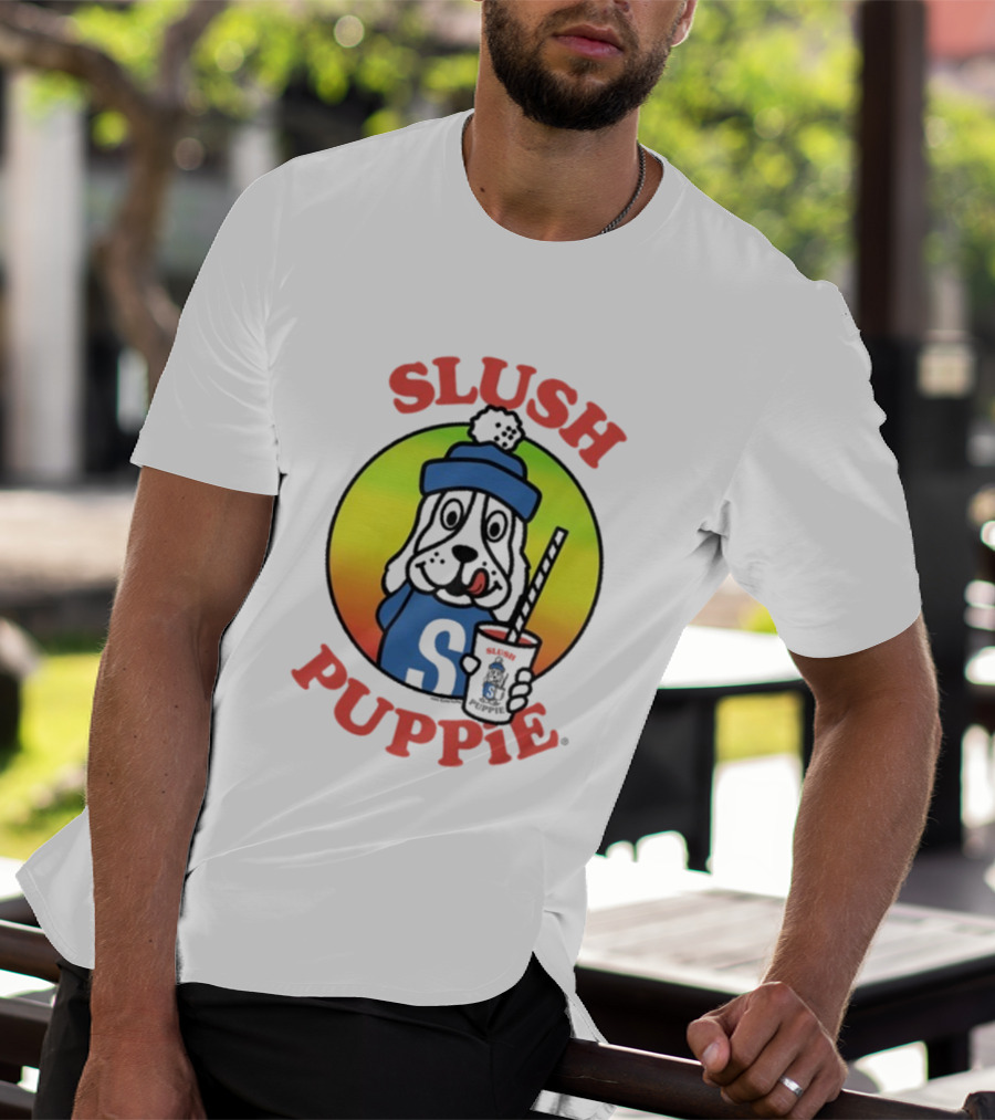 Slush Puppie Cartoon Dog With Cup And Straw Iconic T-Shirt