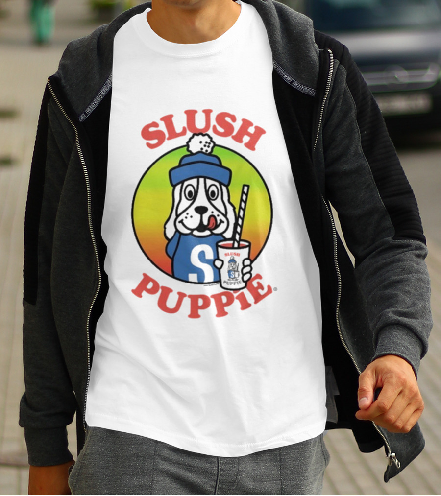 Slush Puppie Cartoon Dog With Cup And Straw Iconic T-Shirt