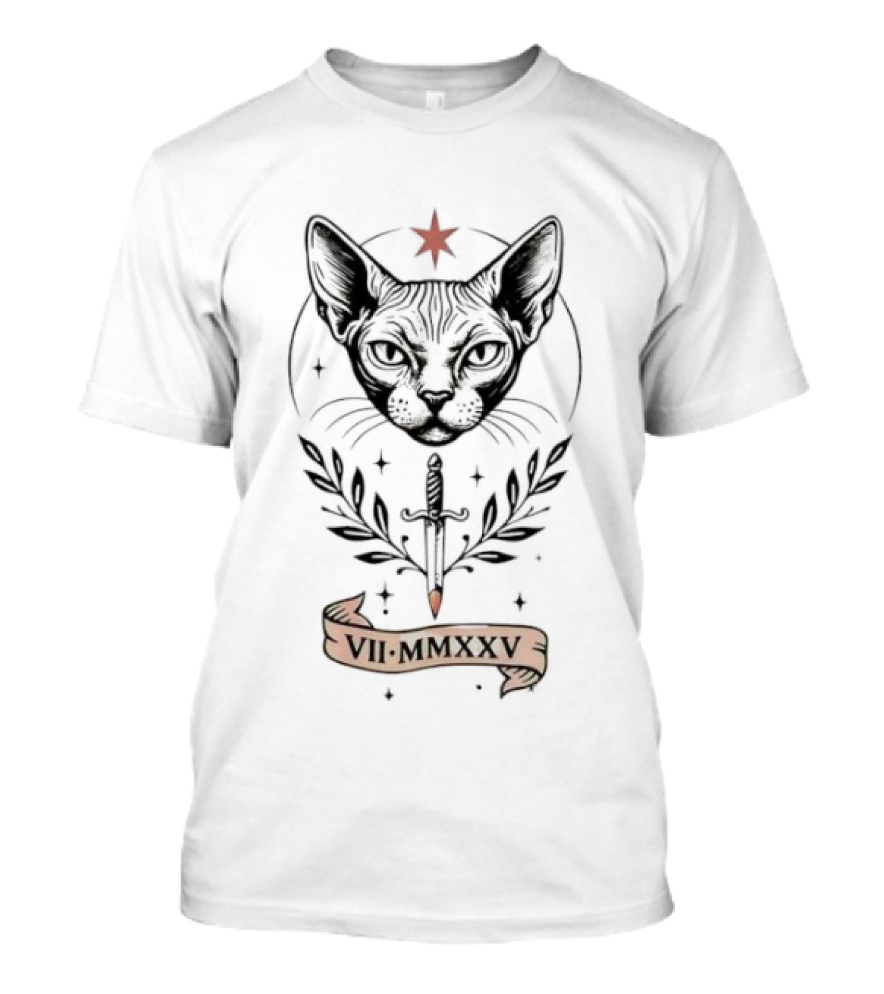 Sphynx Cat VII MMXXV Star Symbol Banner T-Shirt