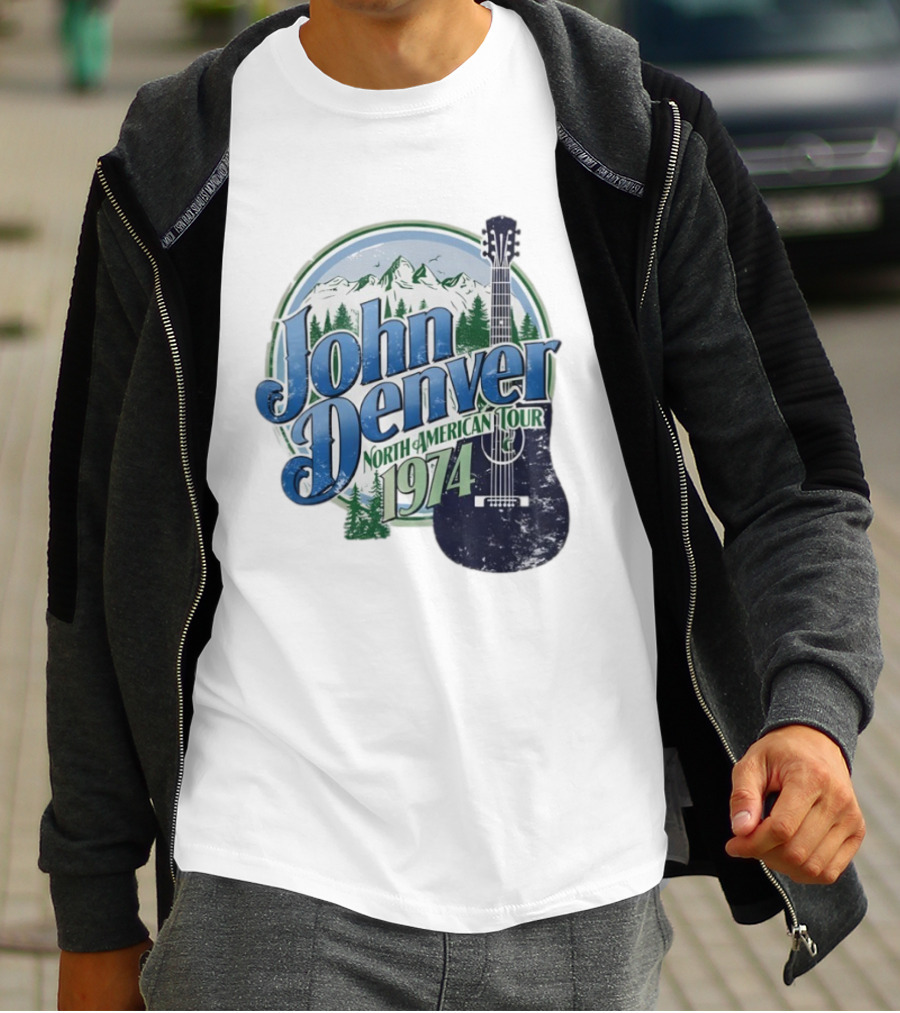 John Denver North American Tour 1974 With Guitar And Mountain Scene T-Shirt