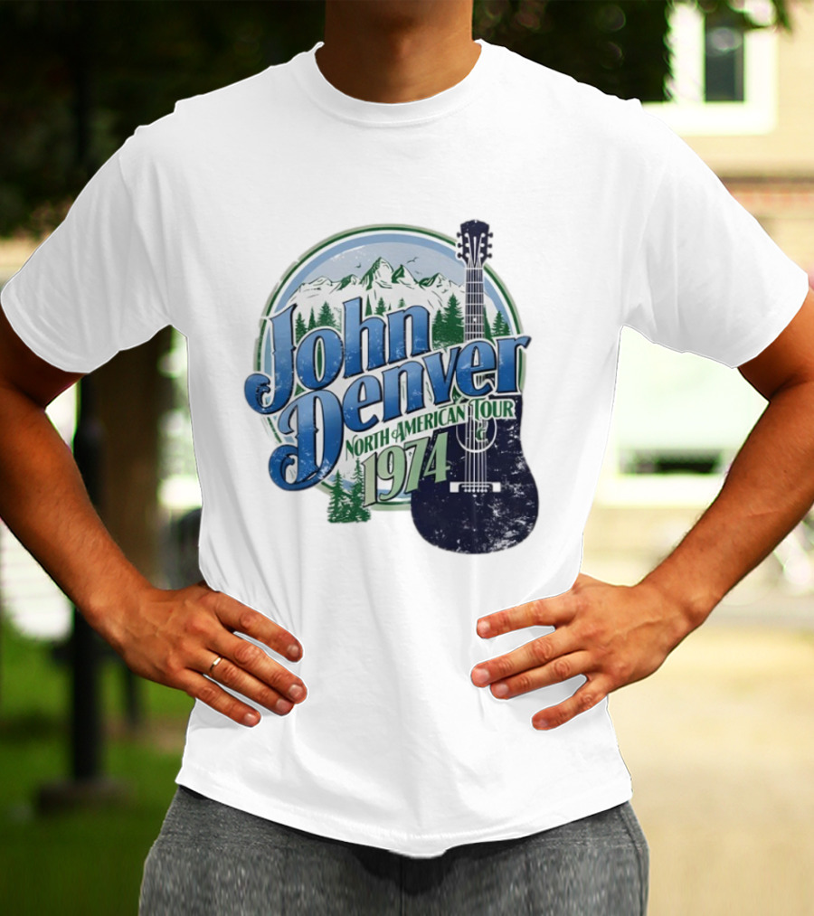 John Denver North American Tour 1974 With Guitar And Mountain Scene T-Shirt