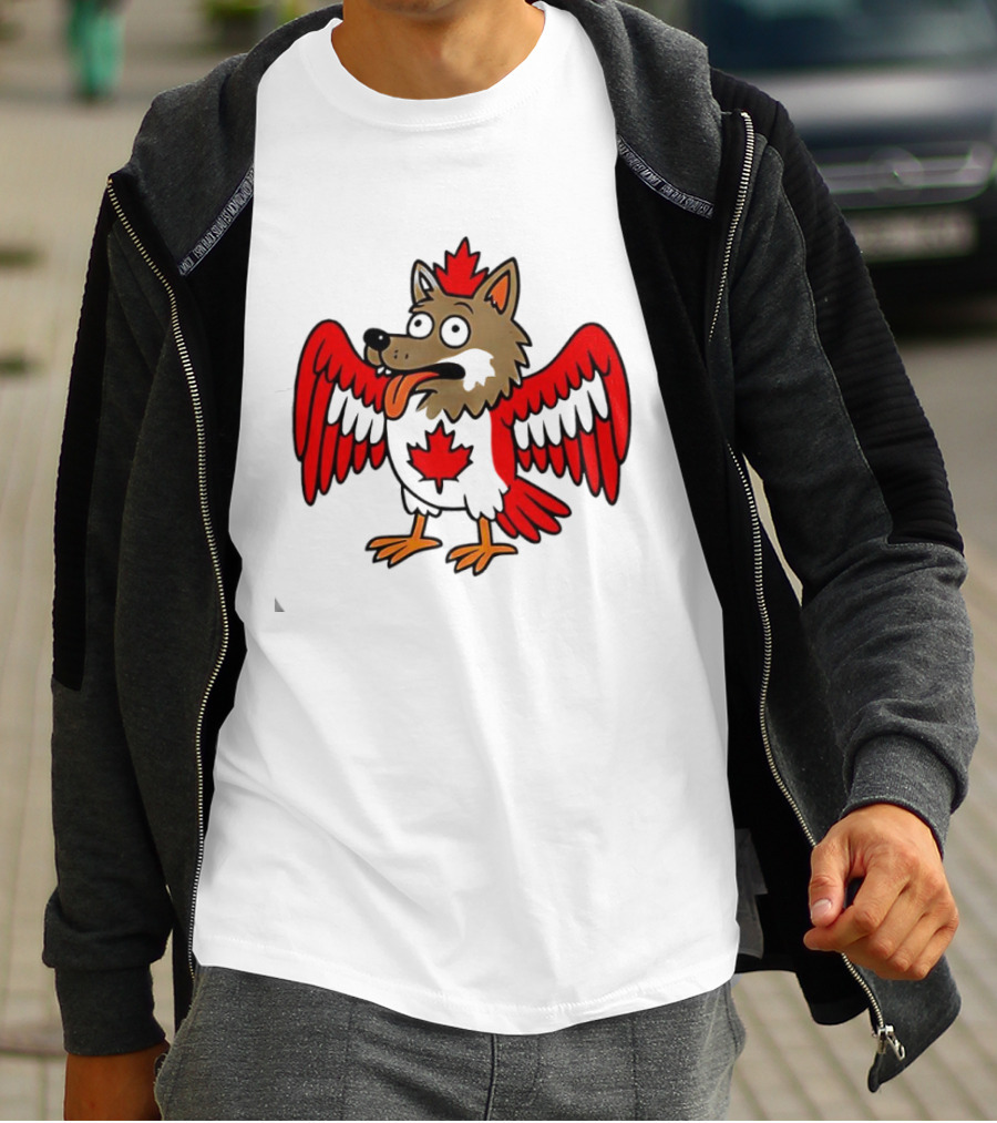 Maple Leaf Mad Wolfbird Quirky Canadian Creature Wings T-Shirt