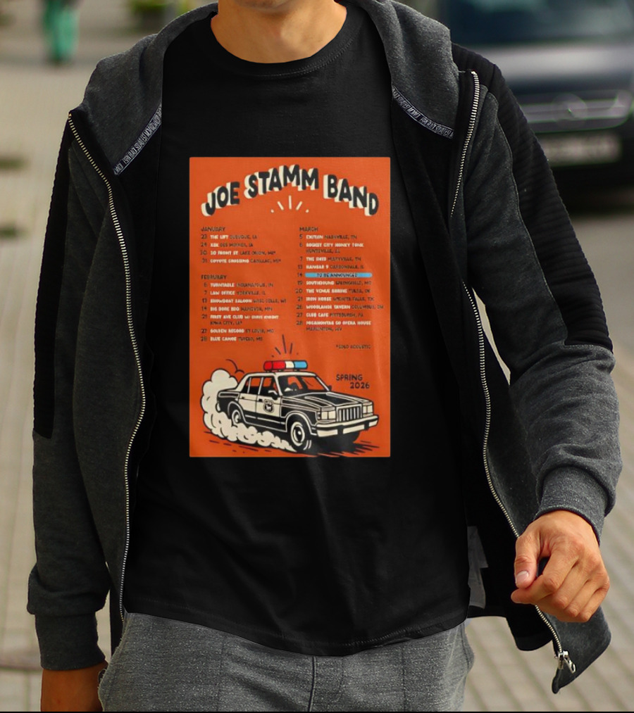 Joe Stamm Band Spring 2026 Tour Dates With Vintage Police Car T-Shirt