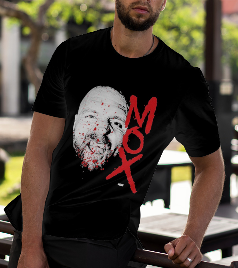 Moxley Big Head Mox Text Blood Splatter T-Shirt