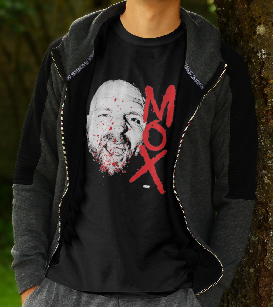 Moxley Big Head Mox Text Blood Splatter T-Shirt