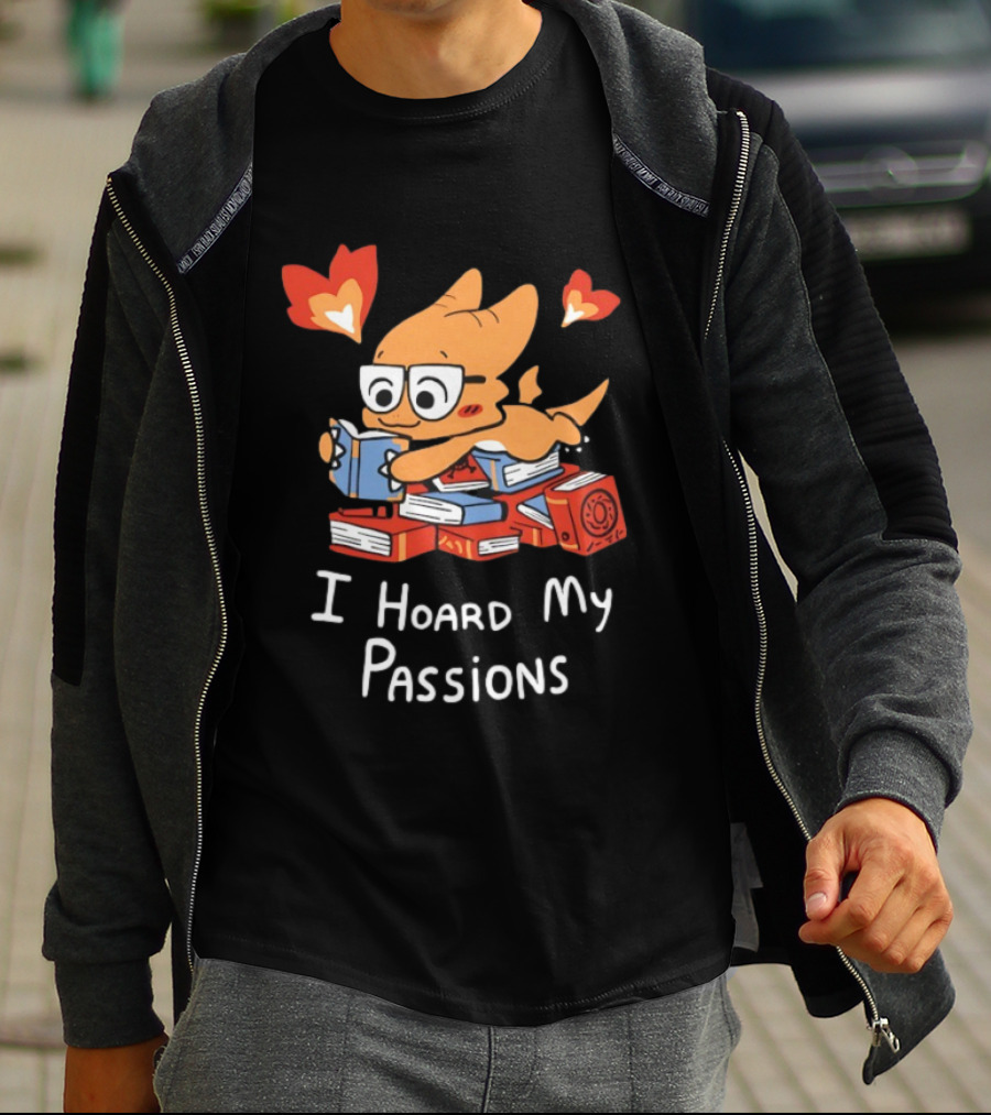 Dragon With Glasses Reading Books I Hoard My Passions Cute T-Shirt