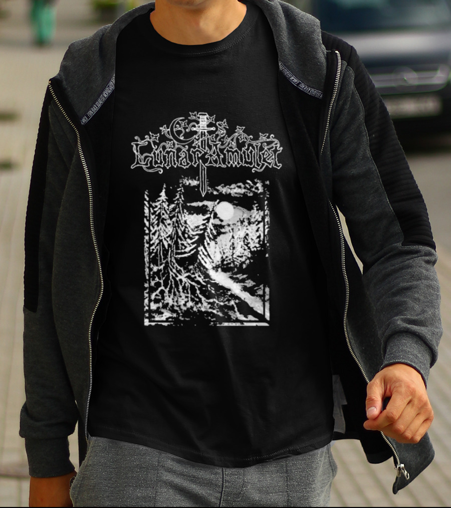 Lunar Amulet Enchanted Forest Sword Moonlit Night T-Shirt